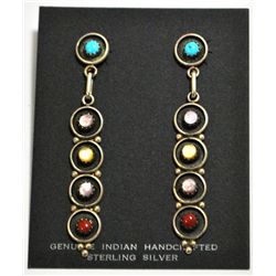 Zuni Multi-Stone Sterling Silver Post Earrings - Fred Lonjose