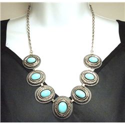 Old Pawn Navajo Natural Persian Turquoise Sterling Silver Necklace - Herbert Begay '87