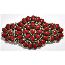 Navajo Coral Cluster Sterling Silver Hair Barrette - Juliana Williams