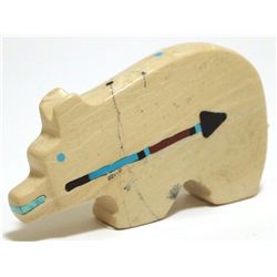 Zuni Fish Rock, Black Jet, Coral & Turquoise Bear Fetish - Jeremy Lucero