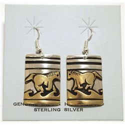 Navajo 12k Gold Fill Horse on Water over Sterling Silver French Hook Earrings - Tommy Singer