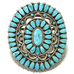 Vintage Old Pawn Navajo Sleeping Beauty Turquoise Cluster Sterling Silver Cuff Bracelet