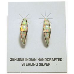 Zuni Opal Inlay Sterling Silver Half-Ring Post Earrings - Debbie Livingston
