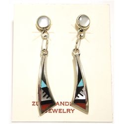 Zuni Multi-Stone Inlay Sterling Silver Post Earrings - Melviana Boone
