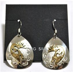 Navajo 12k Gold Filled Kokopelli Sterling Silver French Hook Earrings - Roger Jones