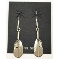 Navajo Sterling Silver Feather French Hook Earrings - Chris Charley
