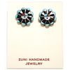 Image 1 : Zuni Multi-Stone Inlay Sun Face Sterling Silver Post Earrings - Janice Lalio