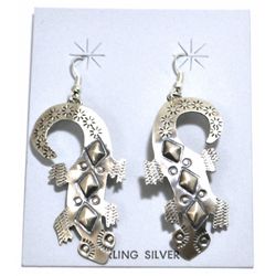 Navajo Lizard Sterling Silver French Hook Earrings - Tim Yazzie