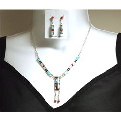 Zuni Multi-Stone Inlay Sterling Silver Necklace & Earrings Set - Phyllis Lucio