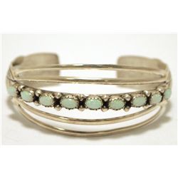 Navajo White Opal Sterling Silver Cuff Bracelet - Wilbert Benally