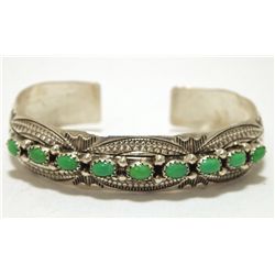 Navajo Green Turquoise Sterling Silver Cuff Bracelet - Wilbert Benally
