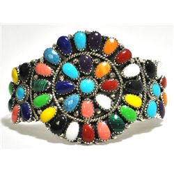 Navajo Multi-Stone Cluster Sterling Silver Cuff Bracelet - Juliana Williams