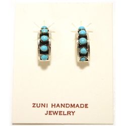 Zuni Turquoise Sterling Silver Half-Ring Post Earrings - Erica Paquin