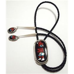 Zuni Multi-Stone Inlay Mud Head Kachina Sterling Silver Bolo Tie - Beverly Etsate