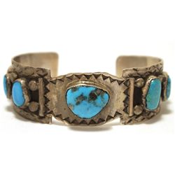 Vintage Old Pawn Navajo Turquoise Sterling Silver Cuff Bracelet