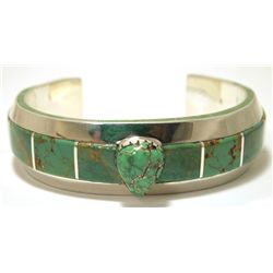 Carico Lake Turquoise Inlay Sterling Silver LARGE Cuff Bracelet -_ Yellow Hair