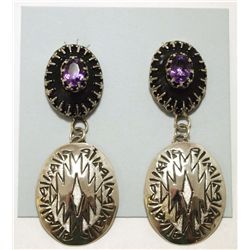 Navajo Amethyst Sterling Silver Post Earrings - Leander Tahe