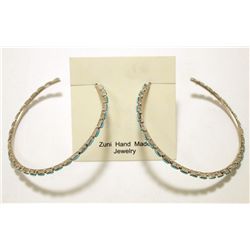 Zuni Turquoise Sterling Silver Hoop Post Earrings - Alvin Hughte