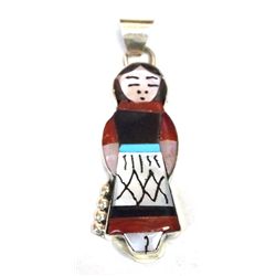 Zuni Multi-Stone Inlay Red Maiden Sterling Silver Pendant - Joyce Waseta