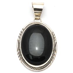 Navajo Onyx Sterling Silver Pendant - Herman Lee
