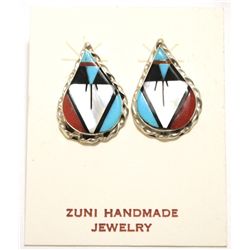 Zuni Multi-Stone Inlay Sterling Silver Post Earrings - Carol Niiha