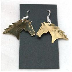 Navajo Pressed Horse Head Brass Earrings - Virgil Reeder