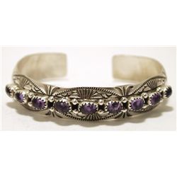 Navajo Amethyst Sterling Silver Cuff Bracelet - Wilson Begay