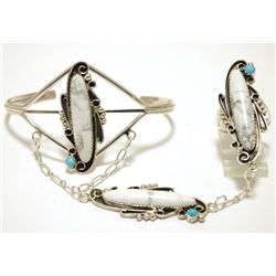 Navajo Howlite & Turquoise Sterling Silver Slave Bracelet - Susan Yazzie & Ronnie Martinez