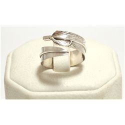 Navajo Sterling Silver Feather Adjustable Women's Ring - Chris Charley