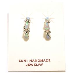 Zuni White Opal Sterling Silver Small Half-Ring Post Earrings - Bryce Vacit