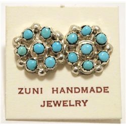 Zuni Turquoise Sterling Silver Post Earrings - Dolores Pena