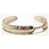 Image 1 : Navajo Multi-Stone Sterling Silver Feather Cuff Bracelet - Chris Charley