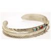 Image 2 : Navajo Multi-Stone Sterling Silver Feather Cuff Bracelet - Chris Charley