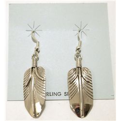 Navajo Sterling Silver Feather French Hook Earrings - Melvin Vandever