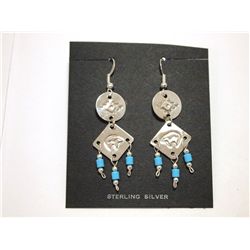 Navajo Turquoise Sterling Silver Bear French Hook Earrings - Bernice Sandoval