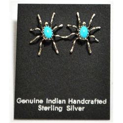 Navajo Turquoise Spider Sterling Silver Post Earrings - Anna Spencer