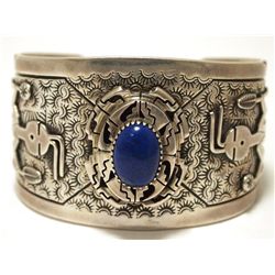 Old Pawn Navajo Lapis Lazuli Sterling Silver Kachina Dancer Cuff Bracelet - FB