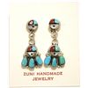 Image 1 : Zuni Multi-Stone Inlay Sun Face Sterling Silver Post Earrings - Ernest Zunie