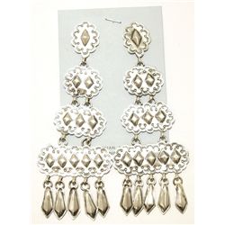 Navajo Sterling Silver Large Post Dangle Earrings - Leroy James