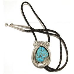 Vintage Old Pawn Navajo Turquoise Sterling Silver Bolo Tie