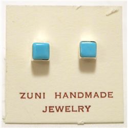 Zuni Turquoise Sterling Silver Square Post Earrings - Wiston Kalestewa