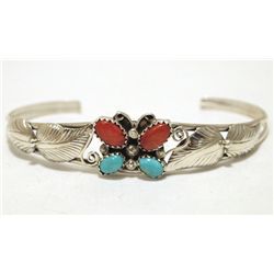 Navajo Spiny Oyster & Turquoise Sterling Silver Butterfly Cuff Bracelet - Jackie Lincoln