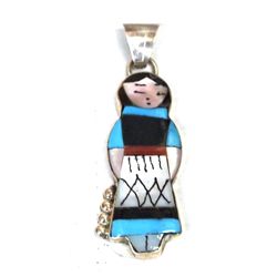 Zuni Multi-Stone Inlay Blue Maiden Sterling Silver Pendant - Joyce Waseta