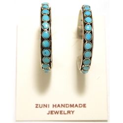 Zuni Turquoise Sterling Silver 3/4-Ring Post Earrings - Everett Abeita