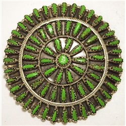 Navajo Green Turquoise Needlepoint Sterling Silver Pendant & Pin - Violet Begay