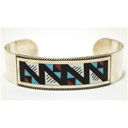Zuni Multi-Stone Inlay Sterling Silver Cuff Bracelet - Leander & Lisa Otholi