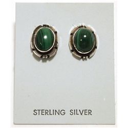 Navajo Malachite Sterling Silver Post Earrings - Calvin Spencer