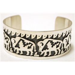 Navajo Sterling Silver Buffalo Heart Line Cuff Bracelet - Sharon Cisco