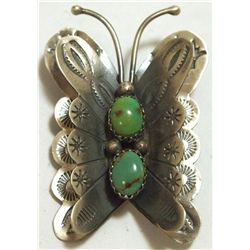 Navajo Turquoise Sterling Silver Butterfly Pendant & Pin - Tim Yazzie