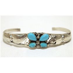 Navajo Turquoise Sterling Silver Butterfly Cuff Bracelet - Jackie Lincoln